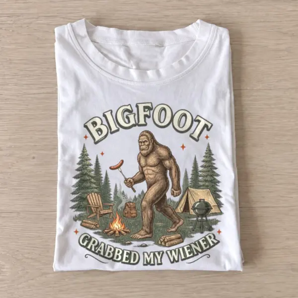 Bigfoot grabbed my wiener camping t shirt white20bigfoot hotdog camp.webp