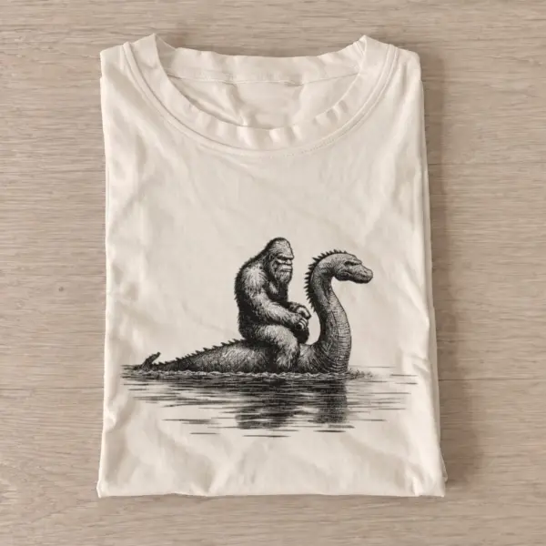 Bigfoot riding loch ness monster t shirt sand20river otter.webp