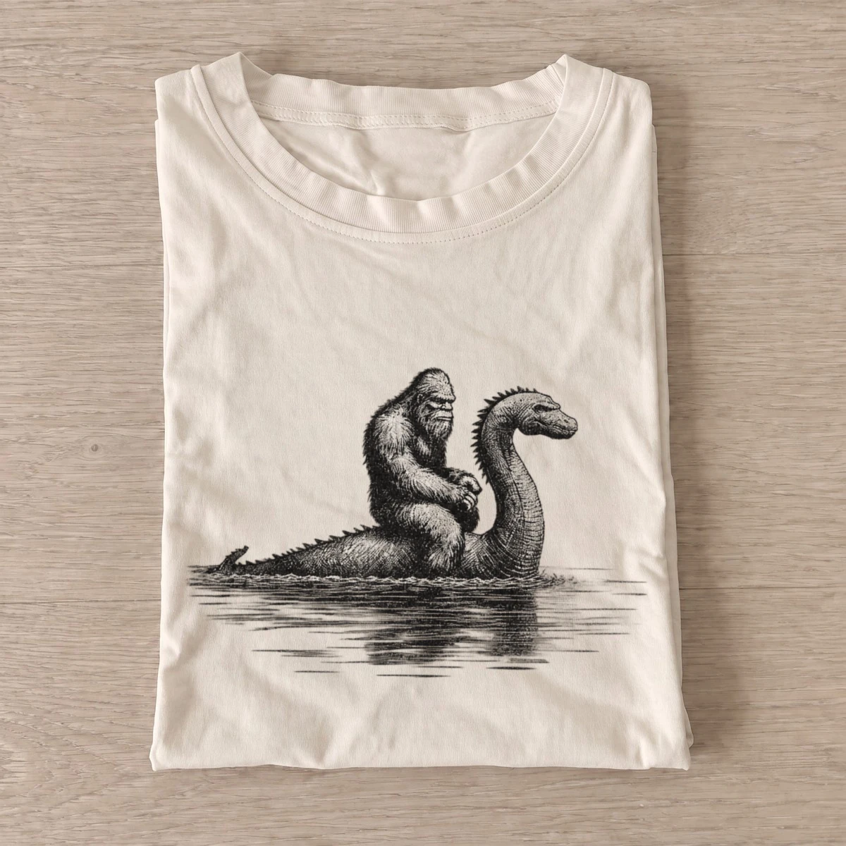 Bigfoot riding loch ness monster t shirt sand20river otter.webp