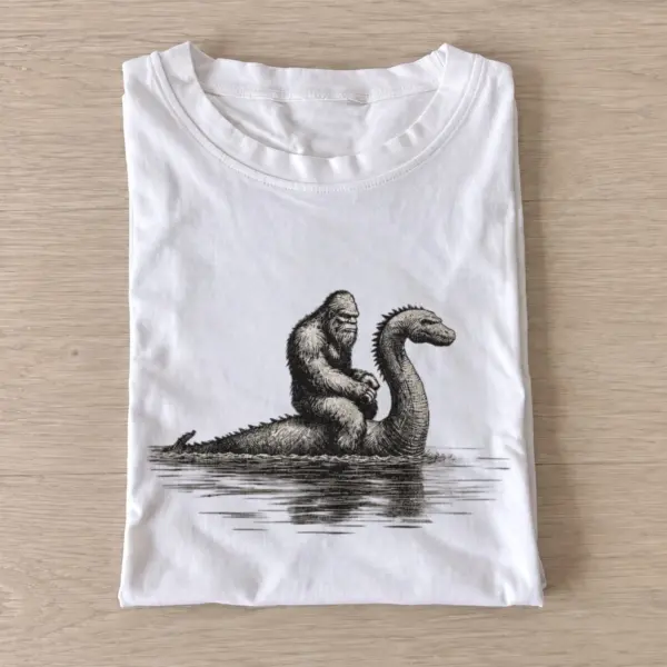 Bigfoot riding loch ness monster t shirt white20river otter.webp