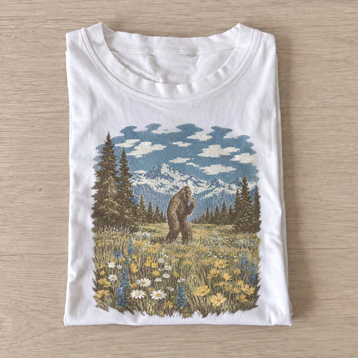 Bigfoot wildflower meadow t shirt white20bigfoot wildflower meadow.webp