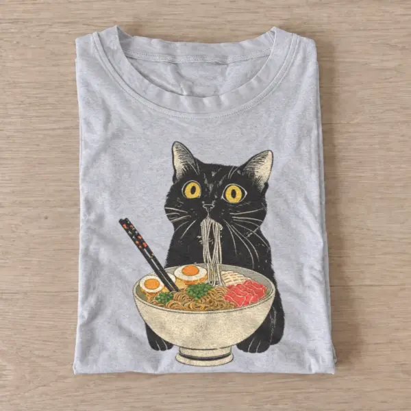 Black cat eating ramen t shirt gray20ramen black cat.webp