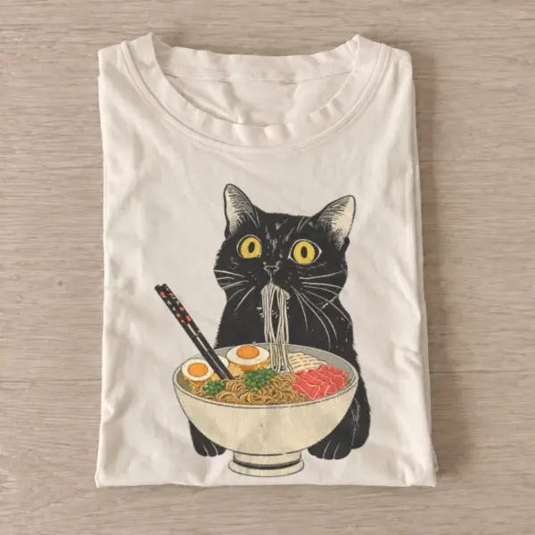 Black cat eating ramen t shirt sand20ramen black cat.webp