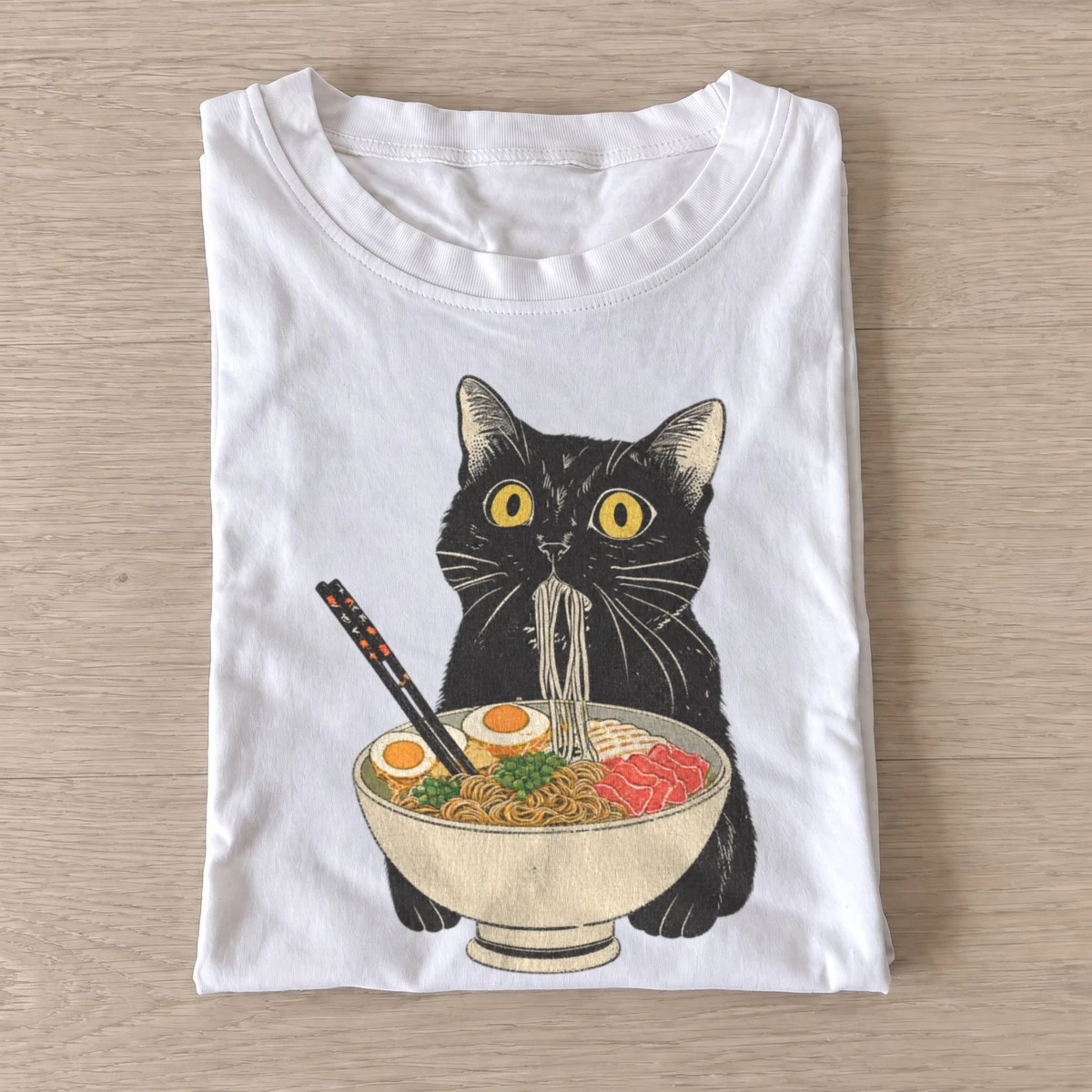 Black cat eating ramen t shirt white20ramen black cat.webp