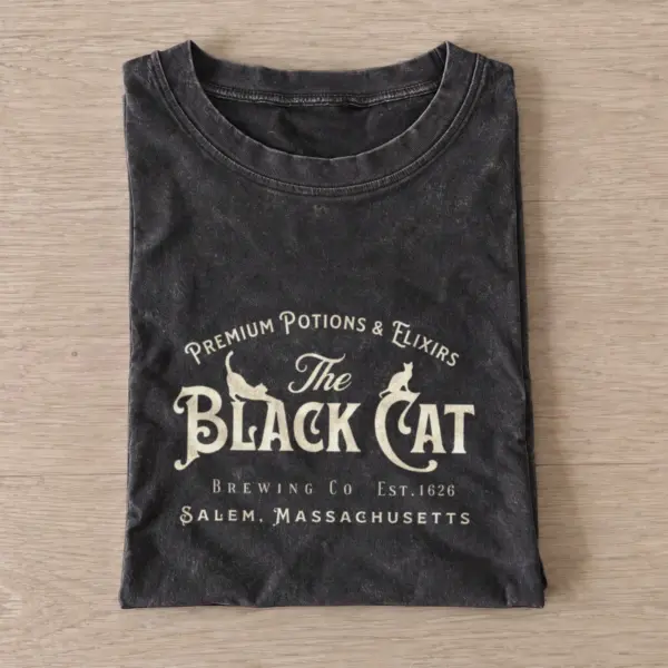 Black cat potions brewing sign vintage t shirt washed20black20black cat potions brewing sign.webp