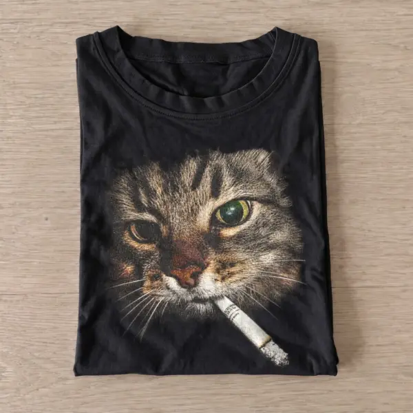 Black smoking tabby cat