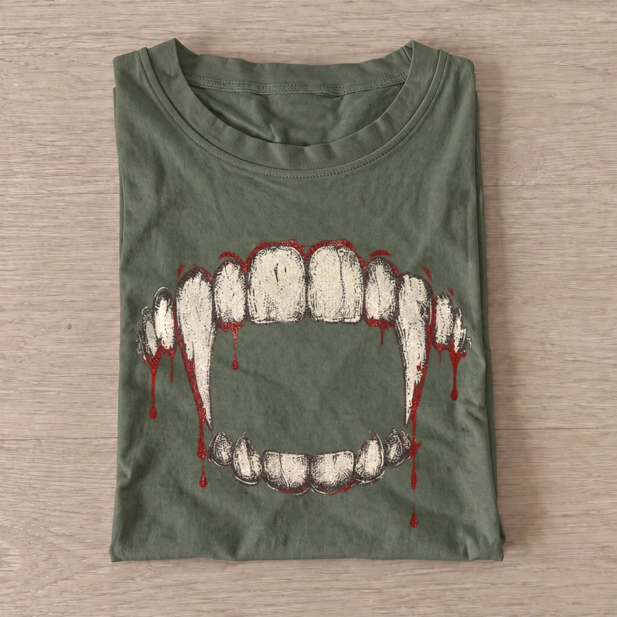 Bloody vampire fangs t shirt olive20bloody vampire fangs.webp