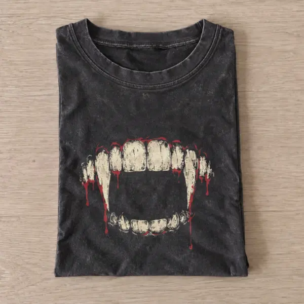 Bloody vampire fangs vintage t shirt washed20black20bloody vampire fangs.webp