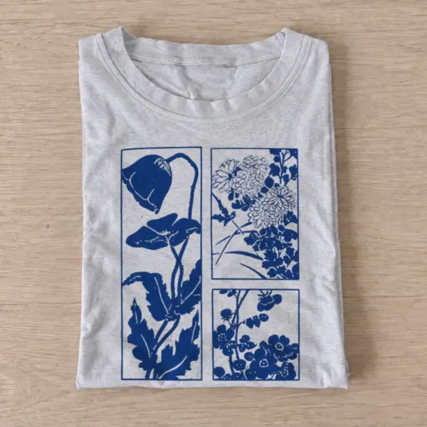 Blue botanical panels t shirt gray20blue botanical panels.webp