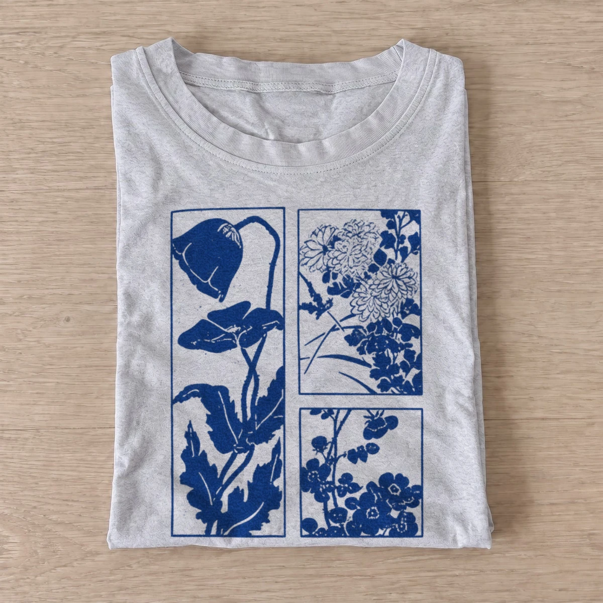 Blue botanical panels t shirt gray20blue botanical panels.webp