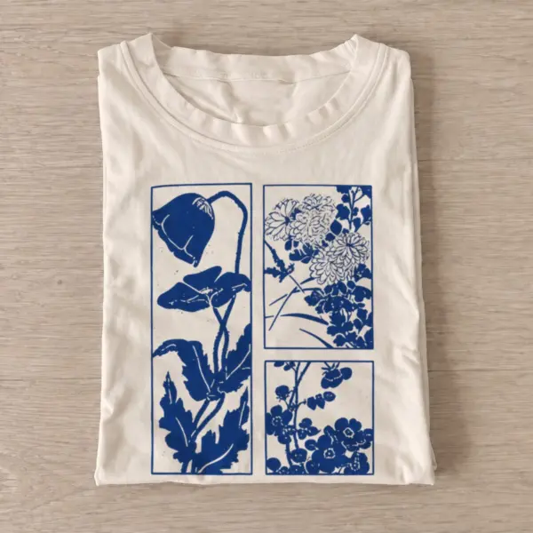 Blue botanical panels t shirt sand20blue botanical panels.webp