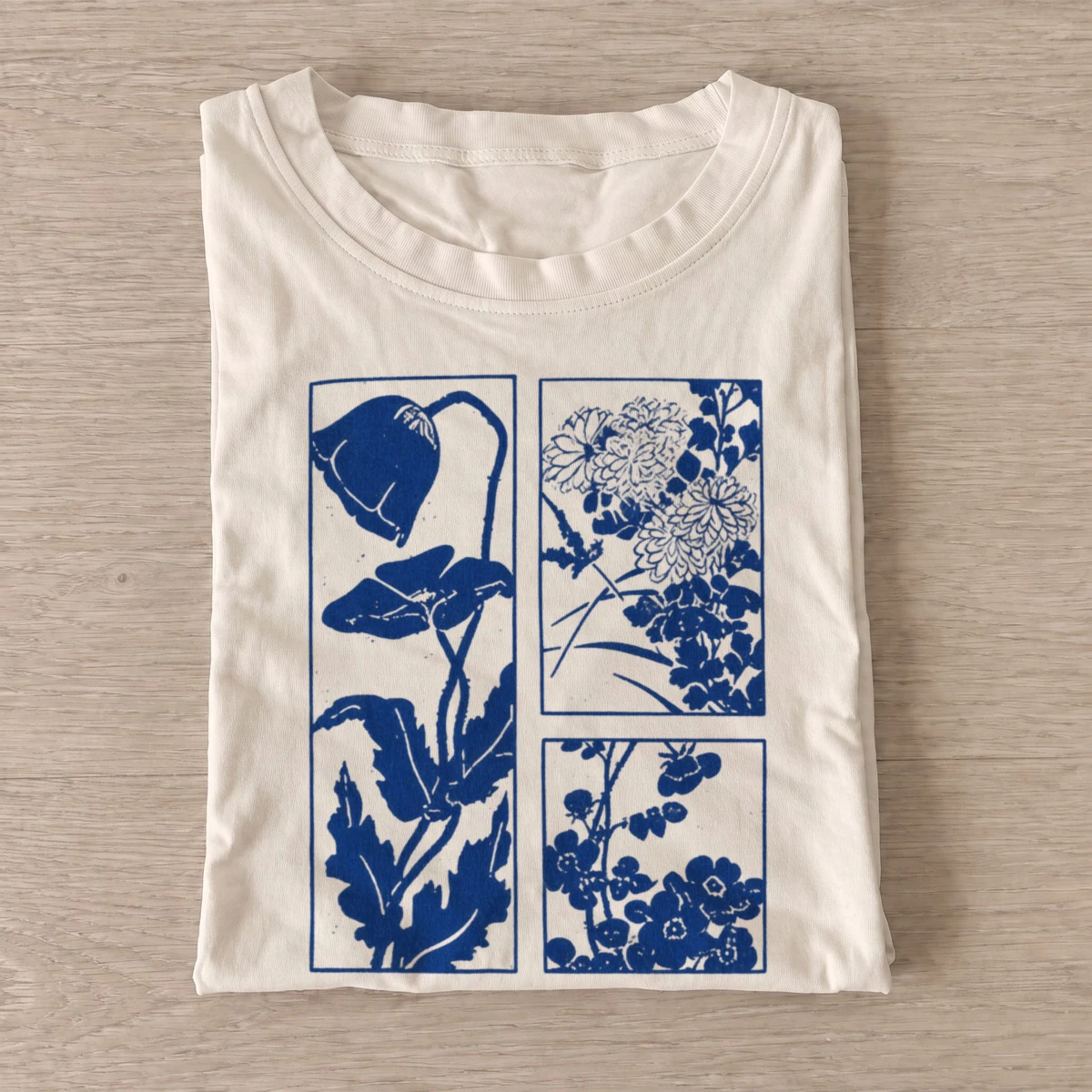 Blue botanical panels t shirt sand20blue botanical panels.webp