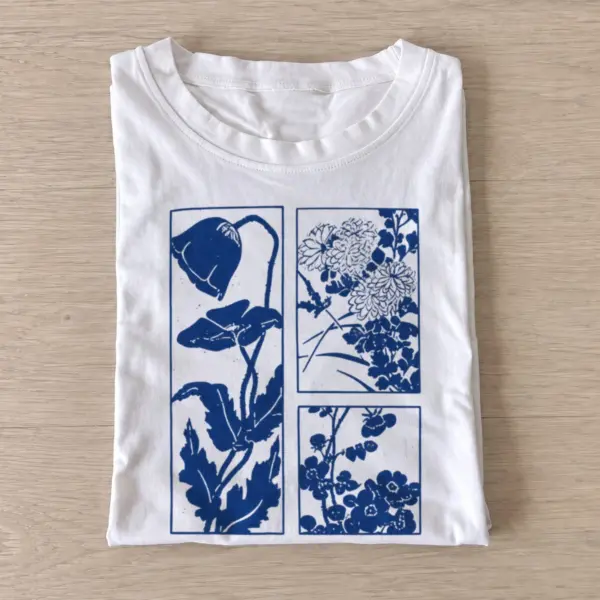 Blue botanical panels t shirt white20blue botanical panels.webp