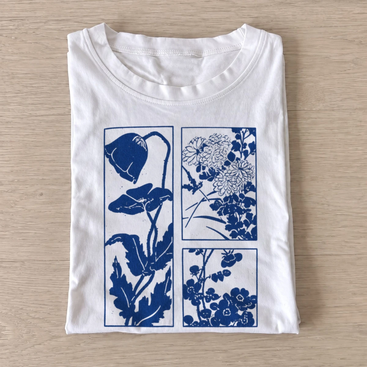 Blue botanical panels t shirt white20blue botanical panels.webp
