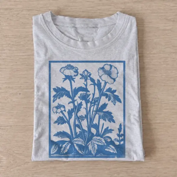 Blue botanical poppies t shirt gray20blue botanical poppies.webp