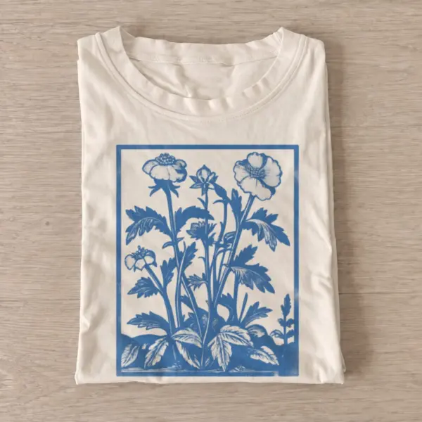 Blue botanical poppies t shirt sand20blue botanical poppies.webp