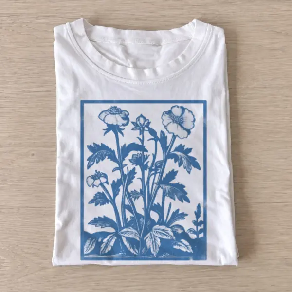 Blue botanical poppies t shirt white20blue botanical poppies.webp