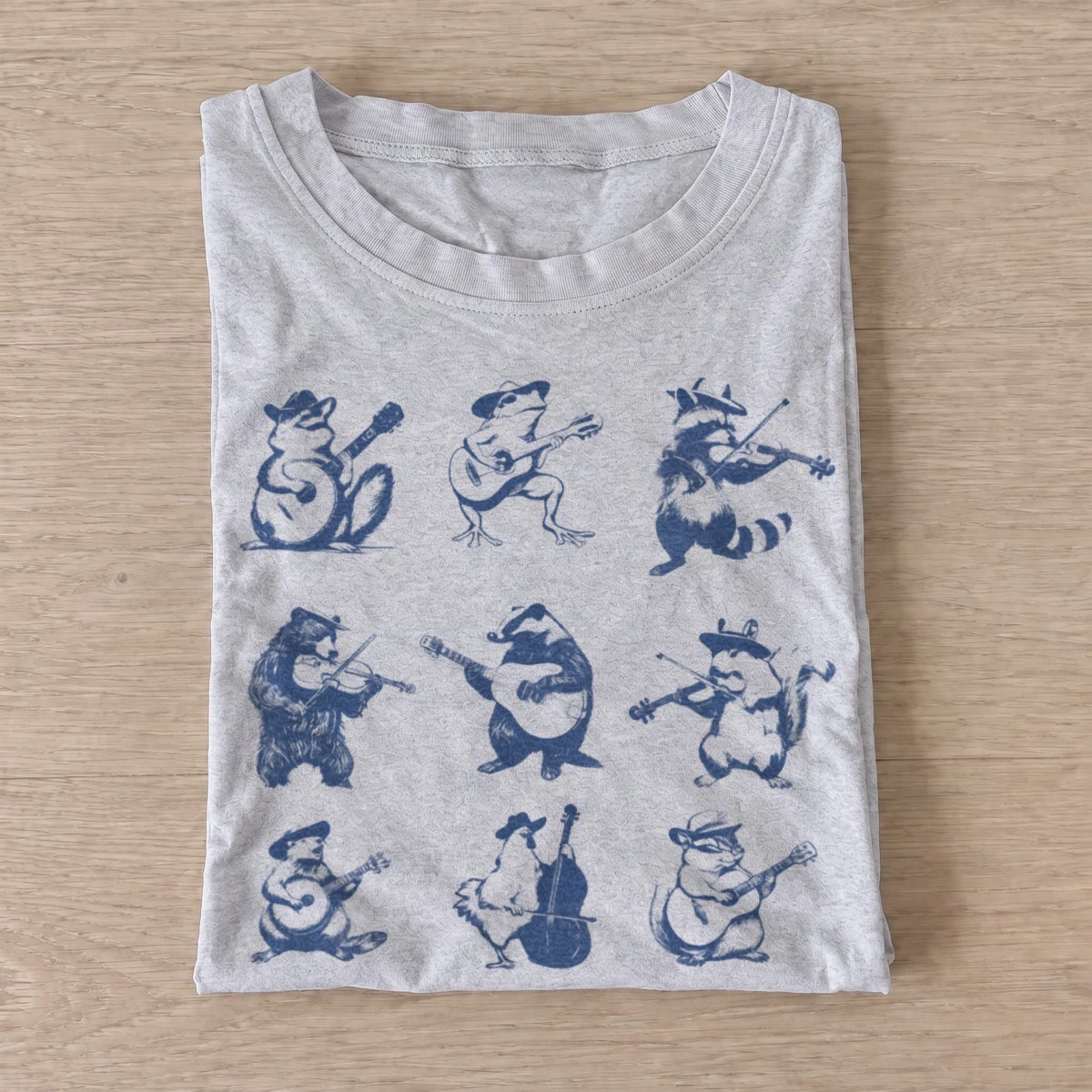 Blue folk animal musicians t shirt gray20blue folk musicians.webp
