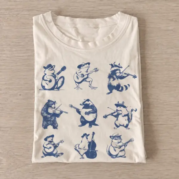 Blue folk animal musicians t shirt sand20blue folk musicians.webp