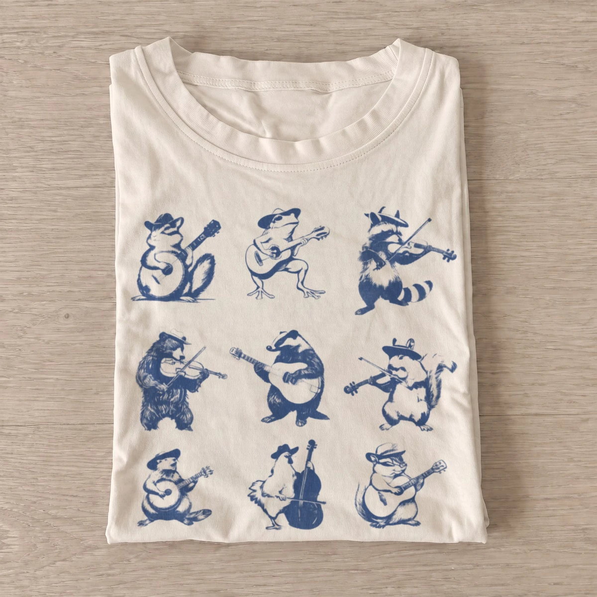 Blue folk animal musicians t shirt sand20blue folk musicians.webp