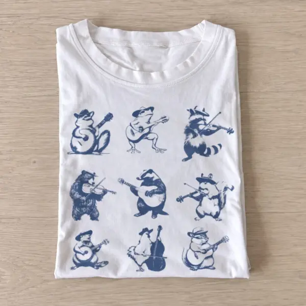Blue folk animal musicians t shirt white20blue folk musicians.webp