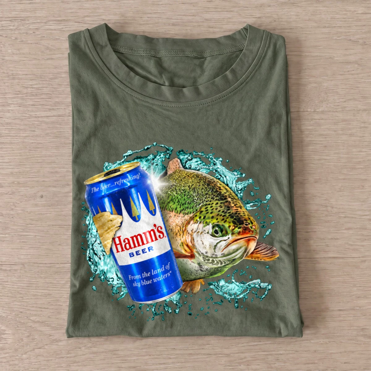 Blue lager trout t shirt olive20blue lager trout.webp