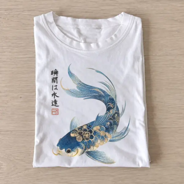 Blue and gold koi fish t shirt white20blue gold koi.webp