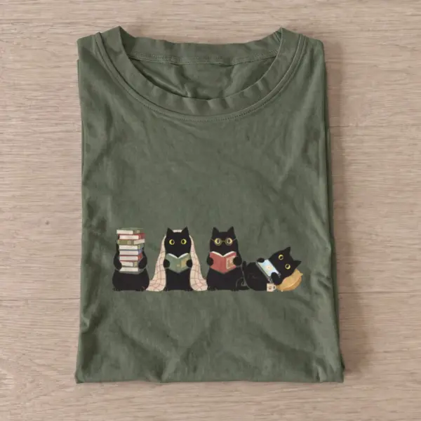Book club cats t shirt olive20book club cats.webp