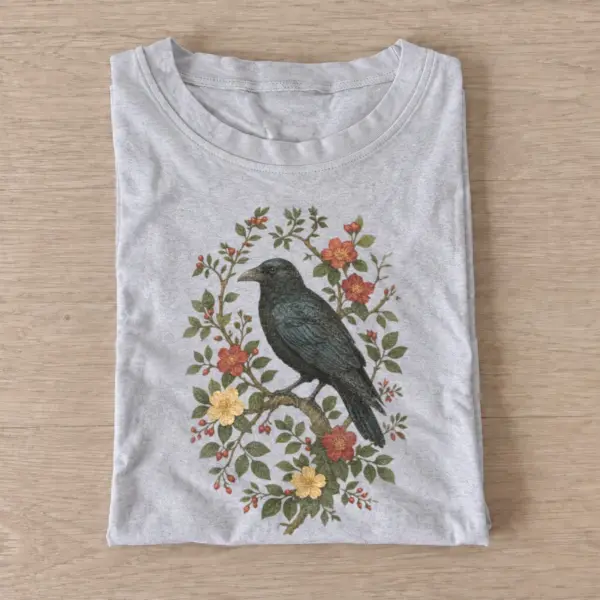 Botanical crow floral graphic t shirt gray20botanical crow.webp