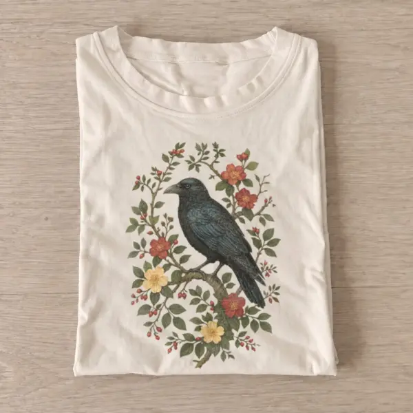 Botanical crow floral graphic t shirt sand20botanical crow.webp