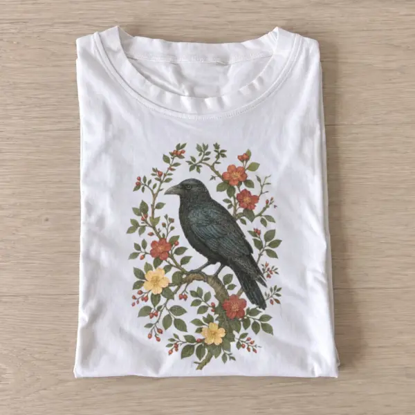 Botanical crow floral graphic t shirt white20botanical crow.webp