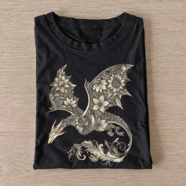 Botanical floral dragon t shirt black20floral dragon.webp