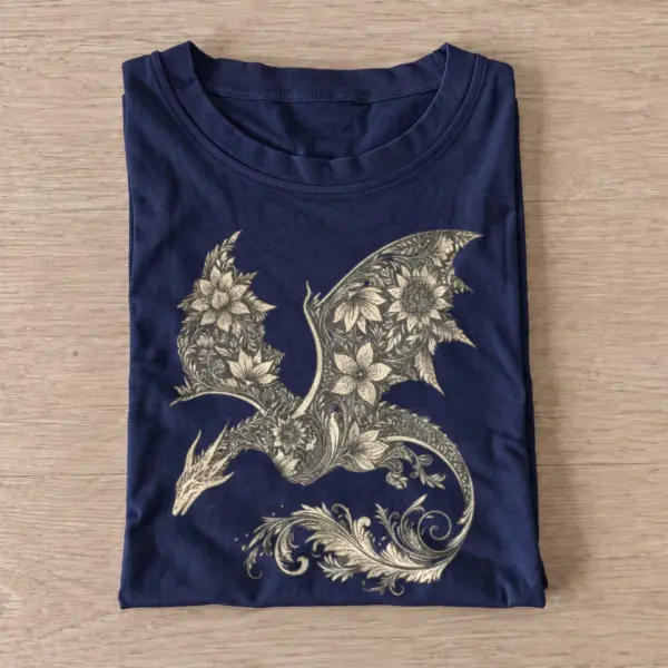 Botanical floral dragon t shirt navy20floral dragon.webp