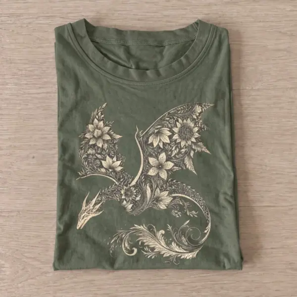 Botanical floral dragon t shirt olive20floral dragon.webp