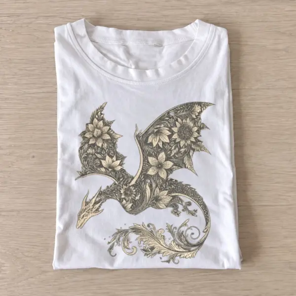 Botanical floral dragon t shirt white20floral dragon.webp