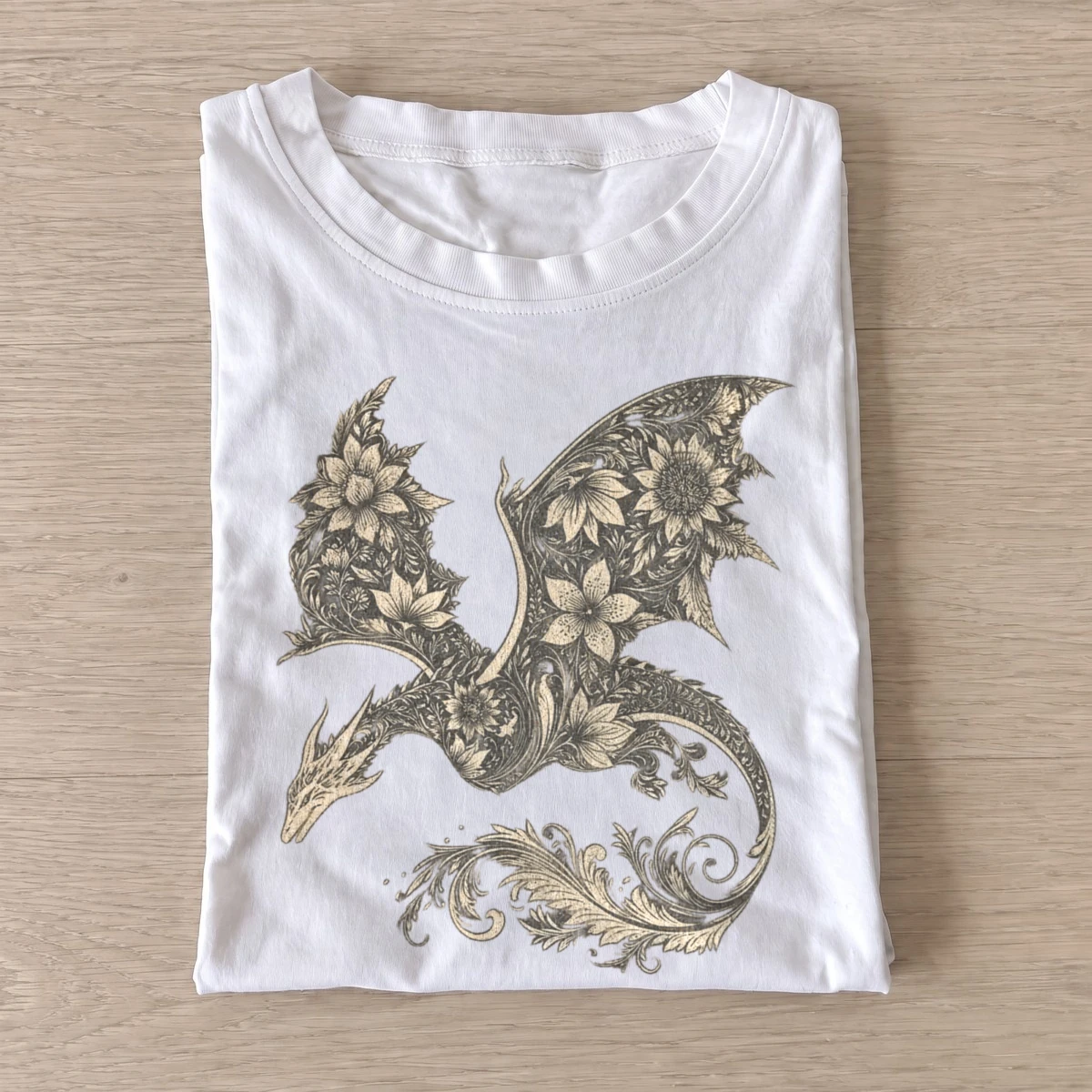 Botanical floral dragon t shirt white20floral dragon.webp