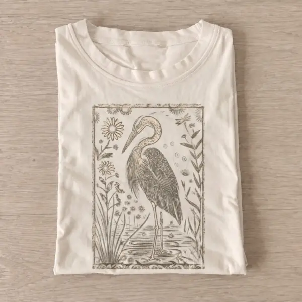 Botanical heron graphic t shirt sand20botanical heron.webp