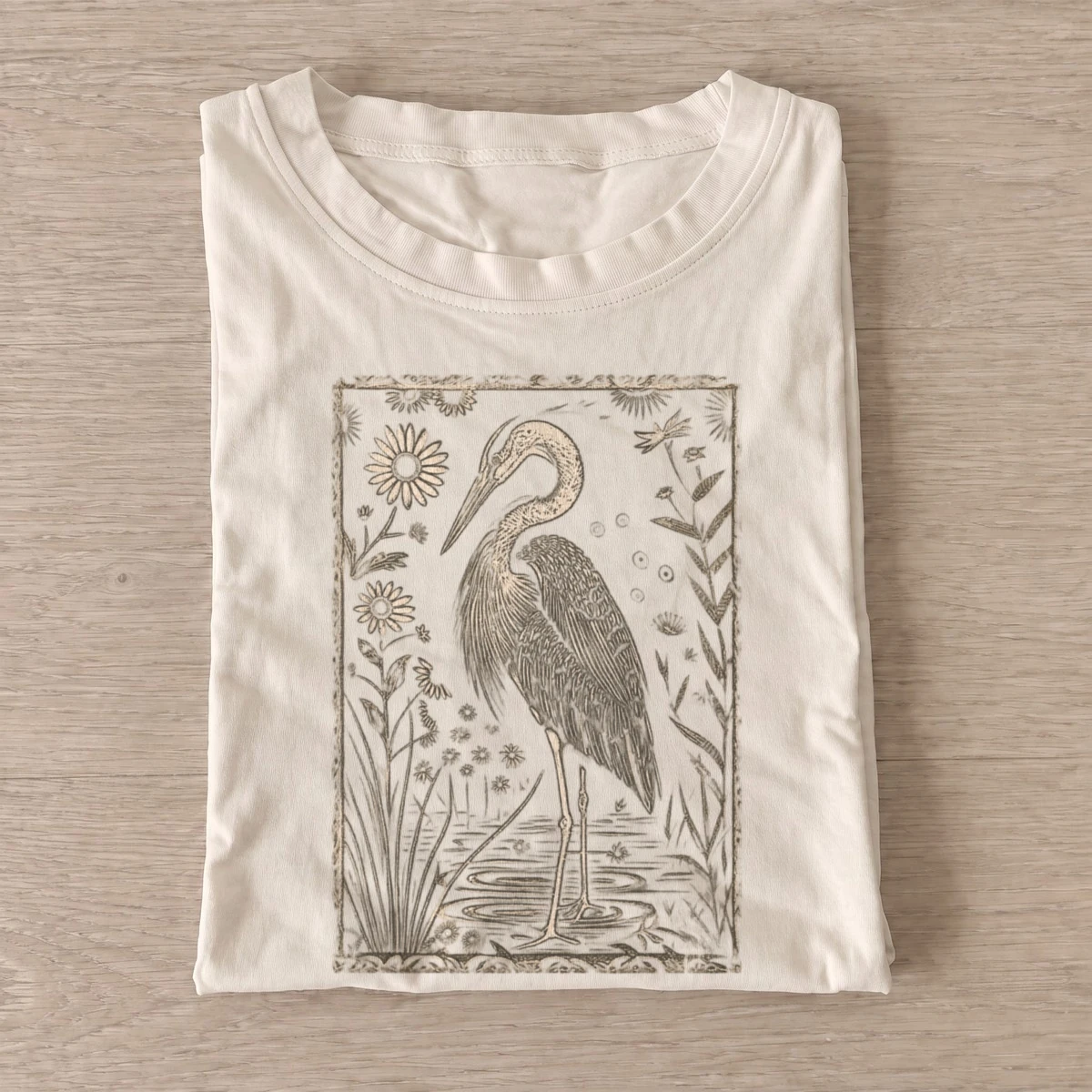 Botanical heron graphic t shirt sand20botanical heron.webp