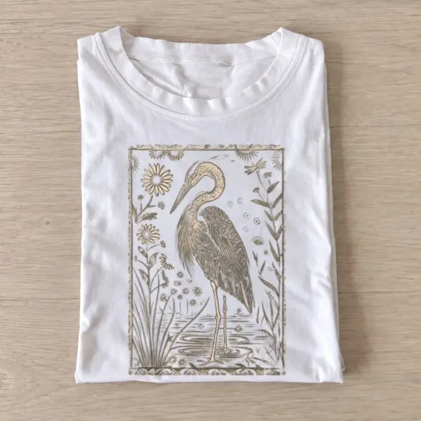Botanical heron graphic t shirt white20botanical heron.webp