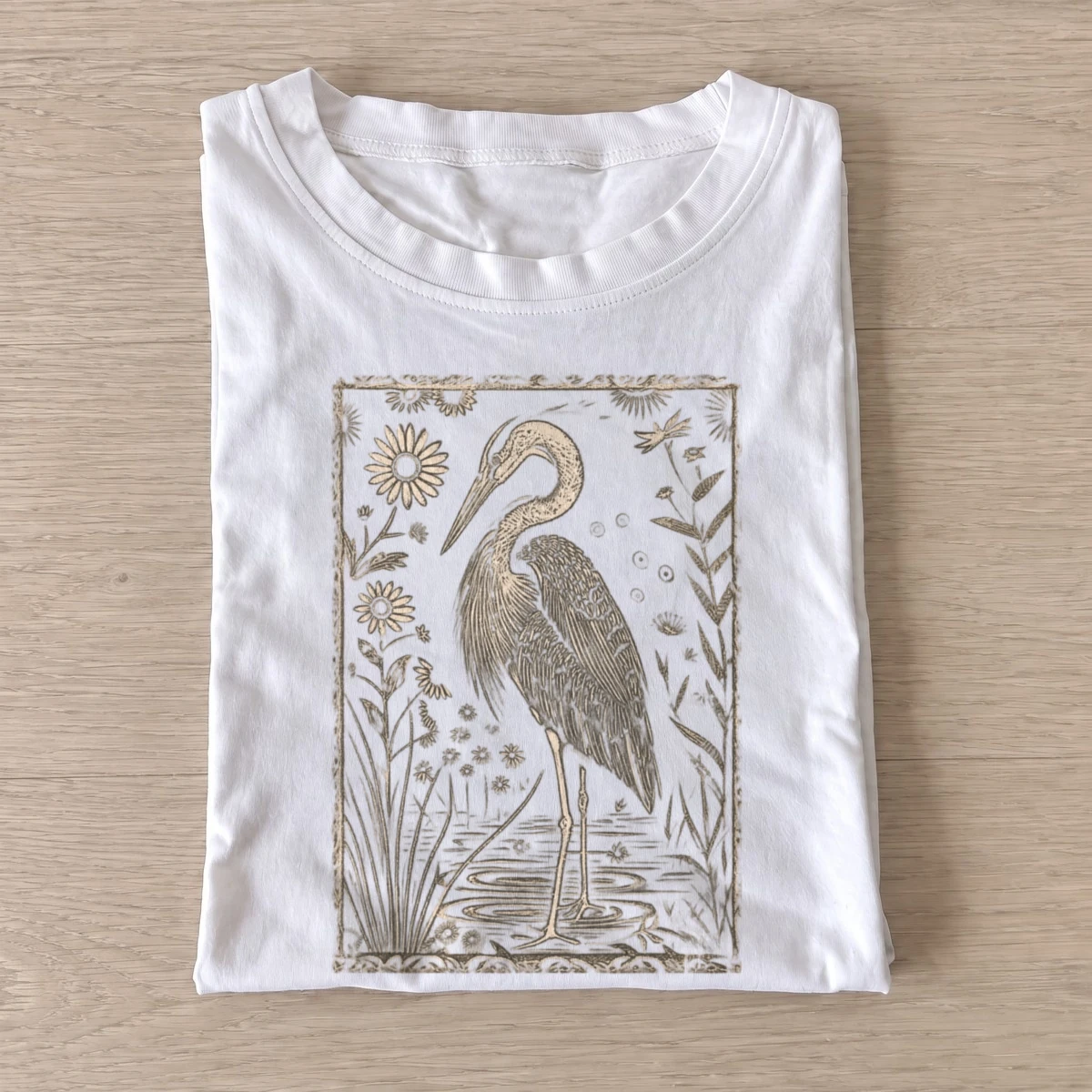 Botanical heron graphic t shirt white20botanical heron.webp