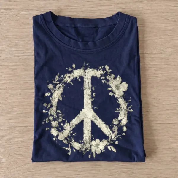 Botanical peace floral sign t shirt navy20botanical peace.webp