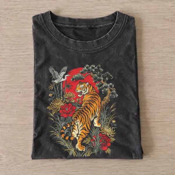 Botanical tiger vintage t shirt washed20black20botanical tiger.webp