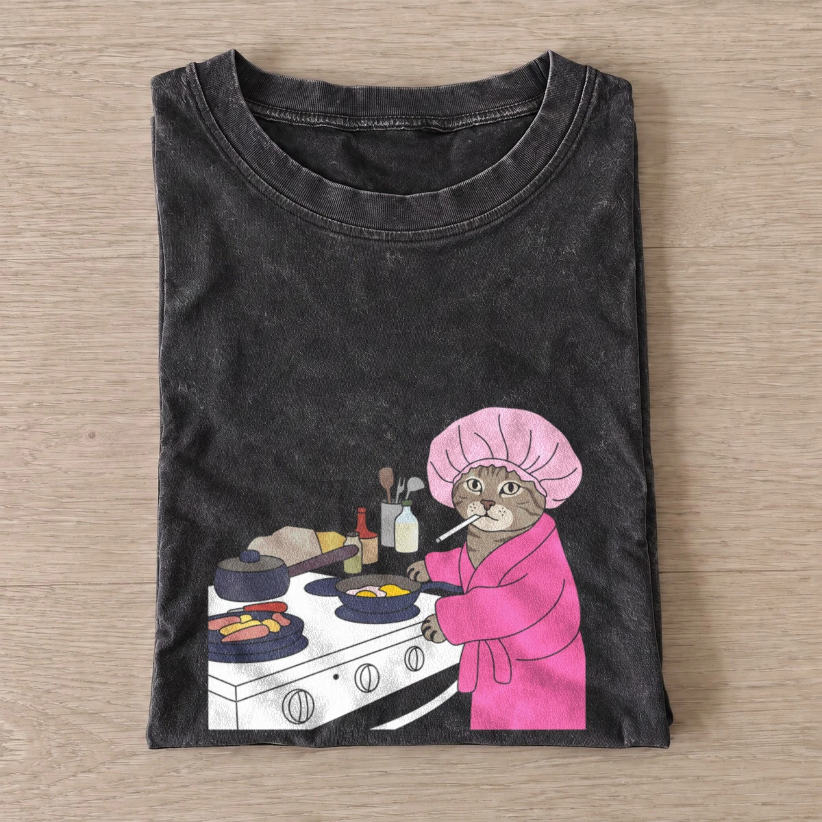 Breakfast cat vintage t shirt washed20black20breakfast cat.webp