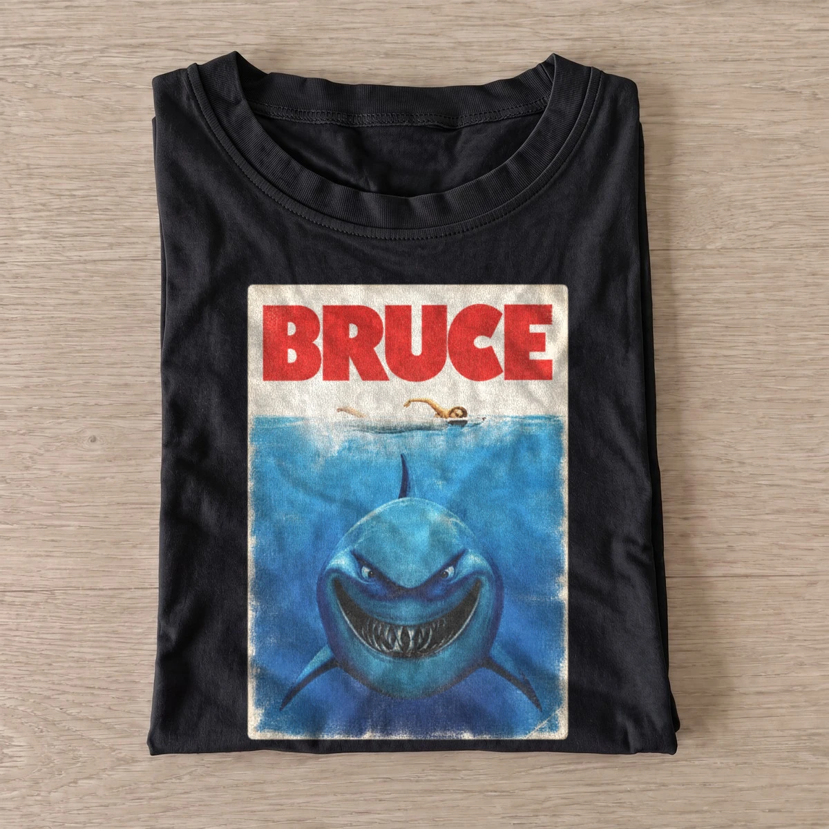 Bruce grinning shark graphic t shirt black20grinning shark.webp