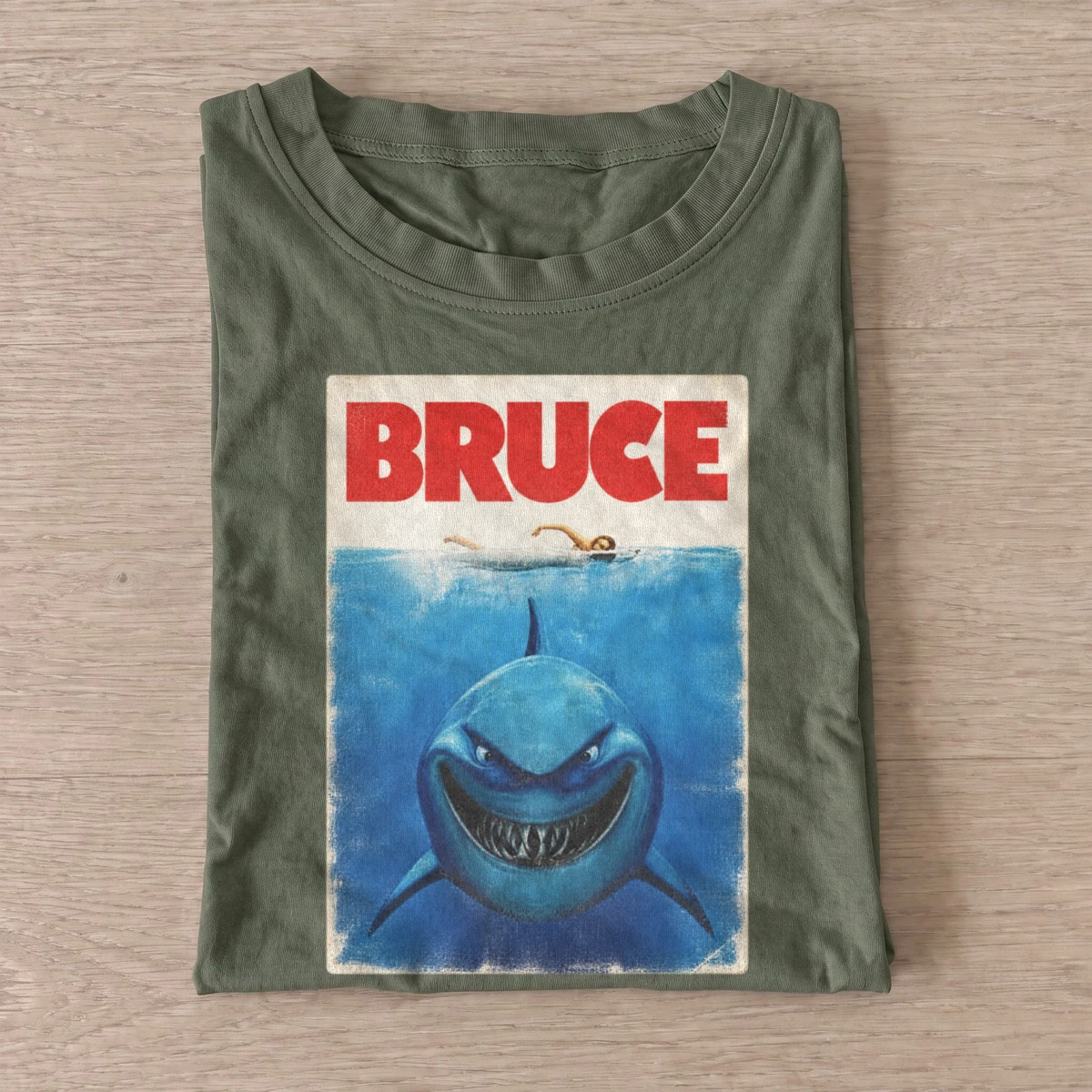Bruce grinning shark graphic t shirt olive20grinning shark.webp