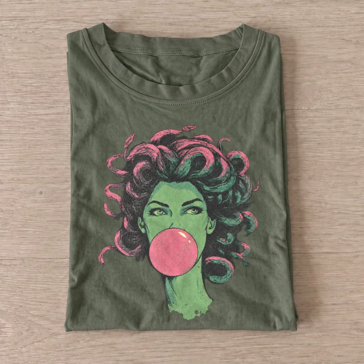 Bubblegum medusa graphic t shirt olive20bubblegum medusa.webp
