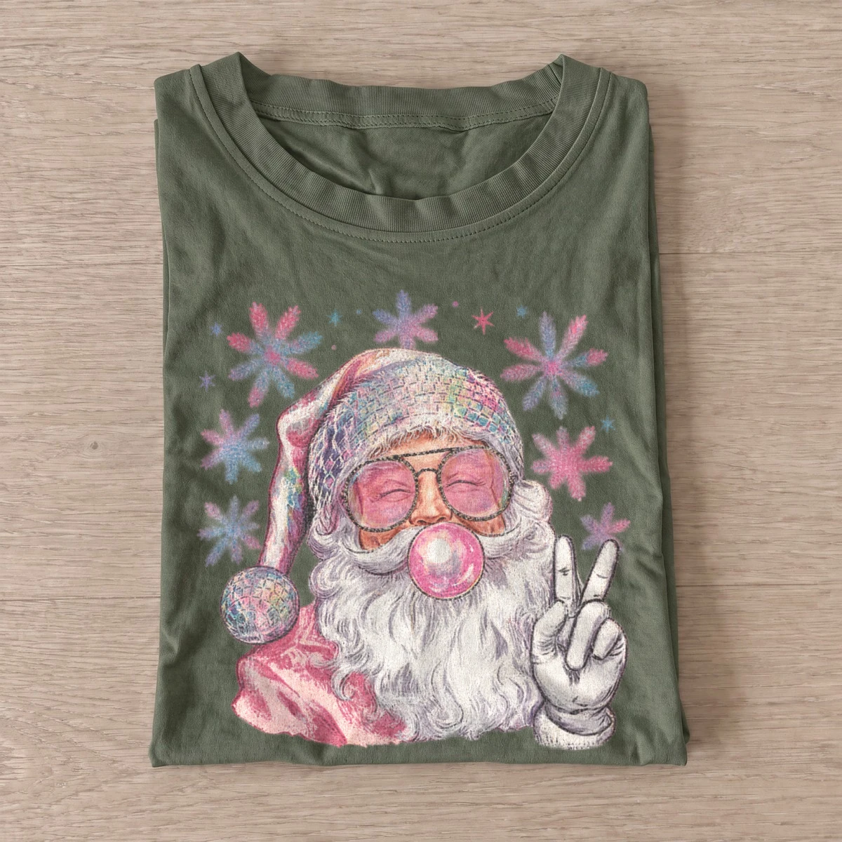 Bubblegum peace santa t shirt olive20bubblegum peace santa.webp