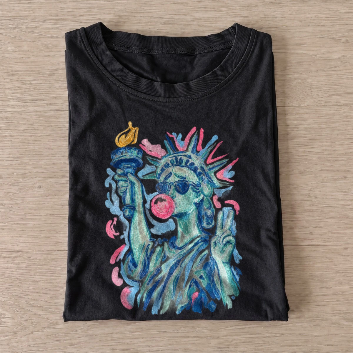 Bubblegum peace statue of liberty t shirt black20bubblegum peace liberty.webp
