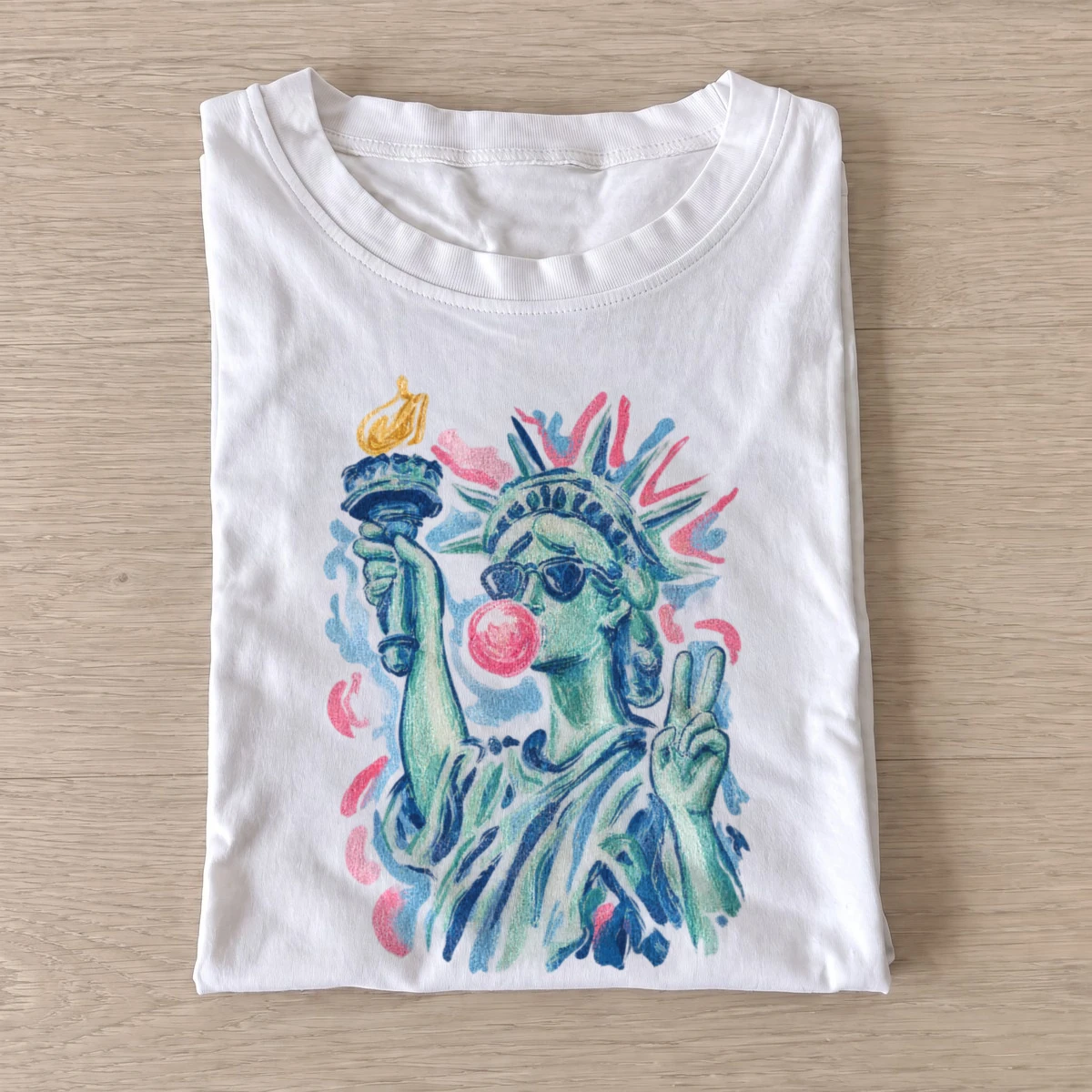 Bubblegum peace statue of liberty t shirt white20bubblegum peace liberty.webp