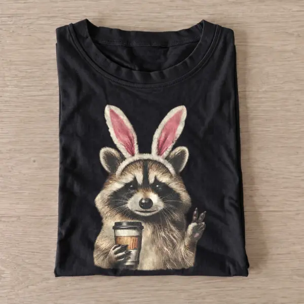 Bunny ears raccoon with coffee t shirt black20bunny ear raccoon.webp